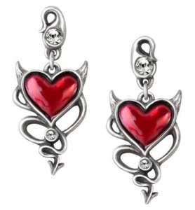 Devil Heart Stud Earrings, Gothic Punk Horns Sinners Love Gift, Alchemy England - Picture 1 of 4