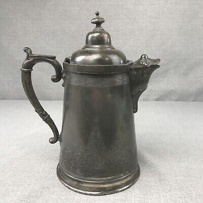 1854 Stimpson's Silverplated Double Wall Ice Water Pitcher Frog Mouth Spout • 98.88$