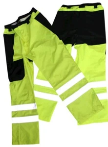 2X Large High Visibility Green Safety Rain Pants Elastic Waist Unisex Waterproof - Picture 1 of 2