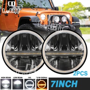 Pair 7'' Inch Round LED Headlights Hi/Lo Sealed Beam DRL Headlamps For GQ PATROL - Picture 1 of 11