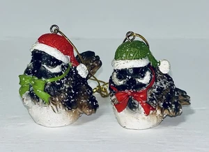 Set of 2 Christmas Holiday Birds Resin Ornaments w/ Santa Hat Bow & Snow - EUC - Picture 1 of 8