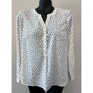 Talbots Bluse Gr. MP Neu mit Etikett weiß schwarz gepunktet 1/4 Knopf Langarm adrett  - Bild 1 von 7