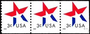 US Stamp Scott # 3615 Plate Number S111 Coil Strip of 3 - 3 Cents Star Issue - Picture 1 of 1