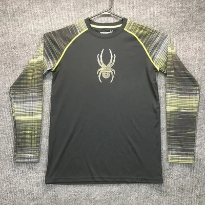 Camisa Spyder juvenil masculina XL preta amarela acabamento manga longa gola redonda logotipo central - Imagem 1 de 4