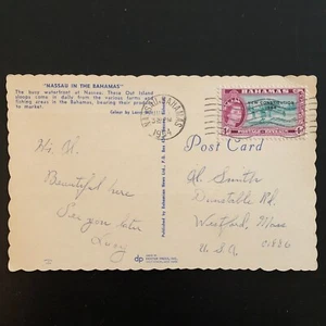 Bahamas June 1 1954 QEII Scott 190 Nassau waterfront postcard to Westford MA - Picture 1 of 2
