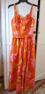 1970’s Vintage Hawaiian Split Leg Jumper Dress Orange Kamehameha Wide Leg - Picture 1 of 21