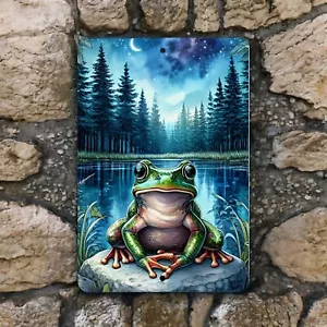 Frog Pond Metal Wall Sign - Forest Pond Wildlife Decor, Rustic Nature Scene 8x12 - Picture 1 of 3
