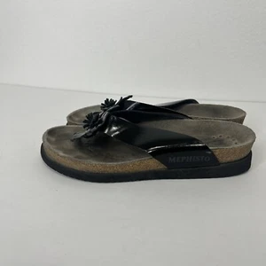 Sandali infradito MEPHISTO viola nero vernice pelle fiore 38 - Foto 1 di 5