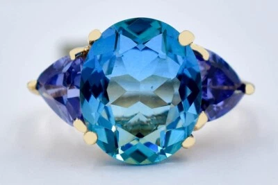 TOURMALINE  5.70 Cts & TANZANITE RING 10k  SOLID YELLOW GOLD - Made in USA - NWT - Image 1 of 4