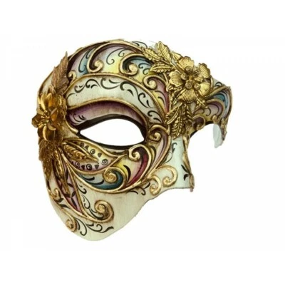 Men's Phantom of the Opera Gold Flower Venetian Masquerade Mask [Purple] - Image 1 of 3