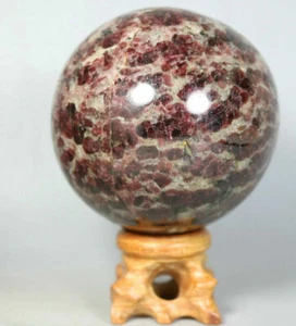 1.12lb Natural Almandine Wine Red Garnet Crystal Sphere Ball w/Rosewood Stand - Picture 1 of 11