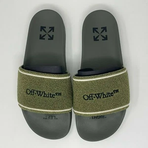 OFF-WHITE c/o Virgil Abloh Towel Embroidery Slider Kaki Green Blk Men's Size 8.5 - Picture 1 of 10