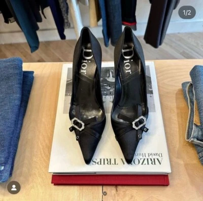 vintage y2k dior satin kitten heels with buckles - Image 1 of 4