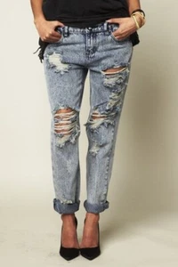 One Teaspoon Acid Wash Baggies Bleached Denim Destroyed Boyfriend Jeans Gr. 24 - Bild 1 von 6