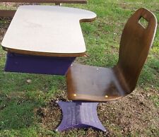 Mid-Century Bargen Staput School Desk Purple Cast Iron Bentwood Flip Top Storage