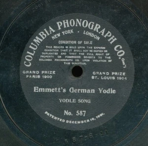 78tk-Yodle-COLUMBIA PHONOGRAPH 587-Yodle Song-(pre-1910 singlesided) - Picture 1 of 1