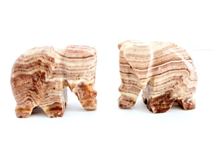 Pair of Carved Pink Stone Elephant Paperweights or Mini Bookends - 2" by 2" - Picture 1 of 7
