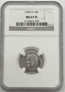 1956 D MS 67 FT Roosevelt 10C NGC 90% Silver Toning *SL - Picture 1 of 4