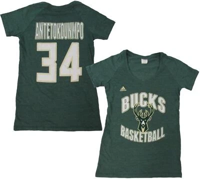 New Giannis Antetokounmpo #34 Bucks Womens Sizes M-XL Adidas V-Neck Shirt - Image 1 of 4