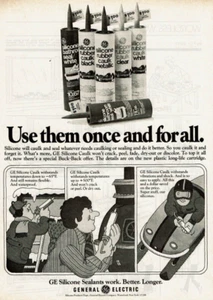 1977 Vintage Print Ad General Electric GE Silicone Sealants Use them once and - Picture 1 of 2