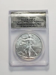American 2020 (P) Silver Eagle Dollar Coin ANACS Certified MS69 - Picture 1 of 3