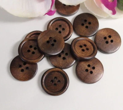 MARKENLOS (9) 5 Knöpfe Holz 20 mm 2 cm dunkelbraun Rustikal Rund Jacke Mantel Tracht