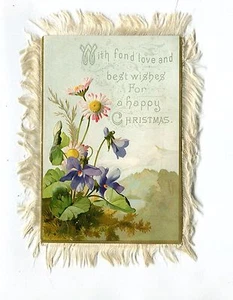 Vintage Weihnachts Grußkarte Fransen 2-seitig BLUMEN - Bild 1 von 2