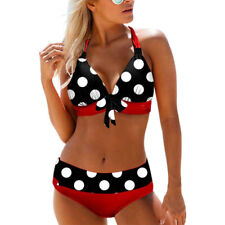 Women Ladies Polka Dots Hight Waist Halter Bikini Set Two-Piece Swimsuits Beach