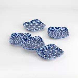 Mino ware Japanese Sushi Sauce dish plate set of 5 Edo Komon Square shape Japan - Picture 1 of 16