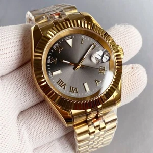 Yellow Golden Gray 39mm Sterile Sunbrust Rome Men NH35 Mechanical Wristwatch - Picture 1 of 6