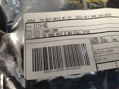 Oscillator 20Mhz 5v Full Size ECS -100A-200 . New Lot of 500 pieces. - Image 1 of 2