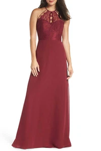 Hayley Paige Occasions Lace & Chiffon Halter Gown, Strappy back, Sz 8, $280, NWT - Picture 1 of 6
