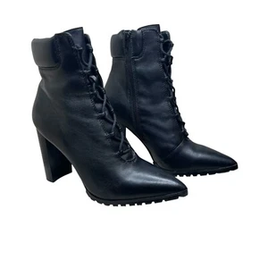 Steve Madden Black Leather Lace Up Granny Boots Womens 9M Victorian Steampunk - Picture 1 of 7