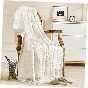  Knitted Throw Blanket for Couch and Bed, Soft Living Room 50"x60" A(off White) - Picture 1 of 7