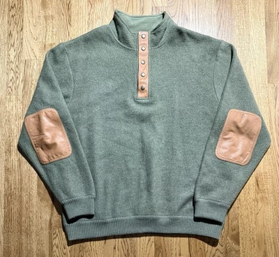 Suéter Orvis Para Hombre XL Verde 100% Lana Henley Pullover Broches Cálido Caza Foto 1 de 4