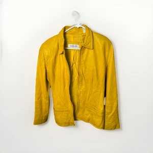 Yellow Lamb Nappa Leather Jacket Evan Davies 6 1980’s Vintage Pre-Owned Pockets - Picture 1 of 21