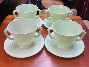 Hazel Atlas Coffee/Teacup and Saucer Two Handles set of 4 - Picture 1 of 7
