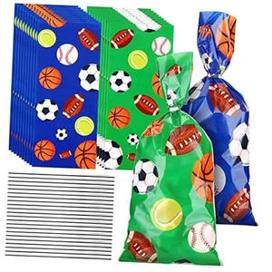 100 Pieces Sport Party Treat Bags Baseball Cellophane Bags Soccer Football - Picture 1 of 8