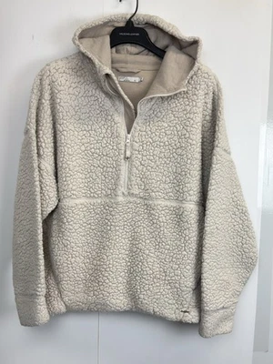 prAna Permafrost Half Zip Teddy Fleece Hoodie Womens XL Beige 1/2 Zip Lined Cozy - Image 1 of 4