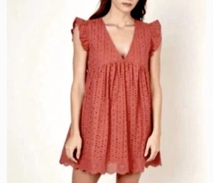 KNOX ROSE EYELET BABYDOLL COTTON DRESS M BURNT ORANGE EUC - Picture 1 of 9