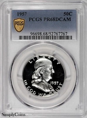 1957 Franklin Half Dollar Proof PCGS PR68DCAM DEEP CAMEO PF68 ULTRA CAMEO - Imagem 1 de 3