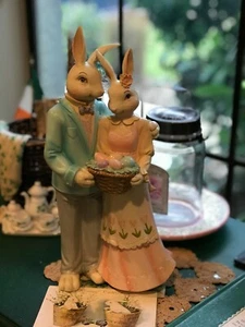Easter Bunny Rabbit Couple Pastel Tall 13" Sculpture Figurine Spring New! - Picture 1 of 7
