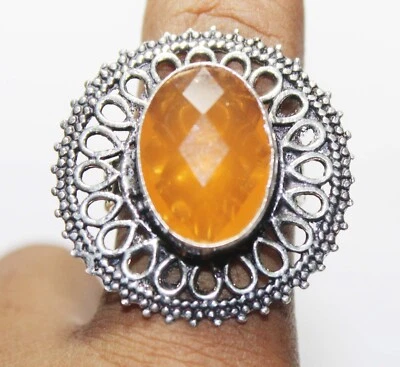 Orange Calcite Gemstone Oval Shape Handmade Ring Jewelry Ring Size 8 Inches - Image 1 of 4