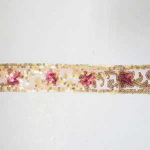 Perial Co 5 Yards Pink Sequins trim Non-Stretch Floral Sold by the Yard - Picture 1 of 3
