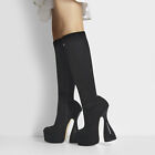 Onlymaker Women's Round Toe Platform Chunky High Heel Knee High Boots Faux Suede