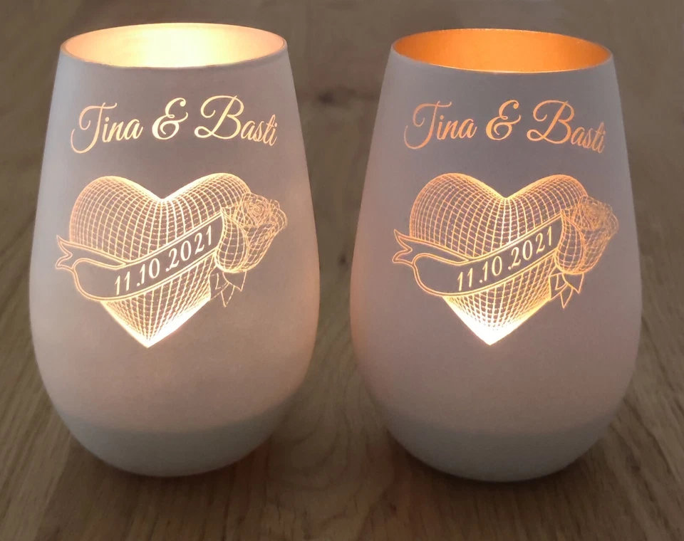 Valentinstag Hochzeitsgeschenk Windlicht mit persönlicher Gravur Glas Liebe - Bild 1 von 4