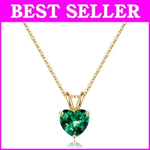 Elegant Created Emerald Heart Pendant Necklace in Sterling Silver - Perfect Gift - Picture 1 of 9