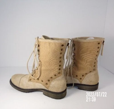 Roxy Combat Boots Women's Tan Canvas Zipper Back Size 10 Studded - Image 1 of 4