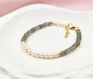 Combo de perlas y labradorita multi cuentas de piedras preciosas pulsera de curación emocional 6-8" - Imagen 1 de 12