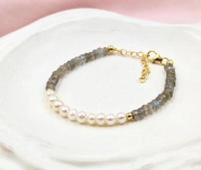 Pearl & Labradorite Combo Multi Gemstone Beads Emotional Healing Bracelet 6-8" - Image 1 of 4